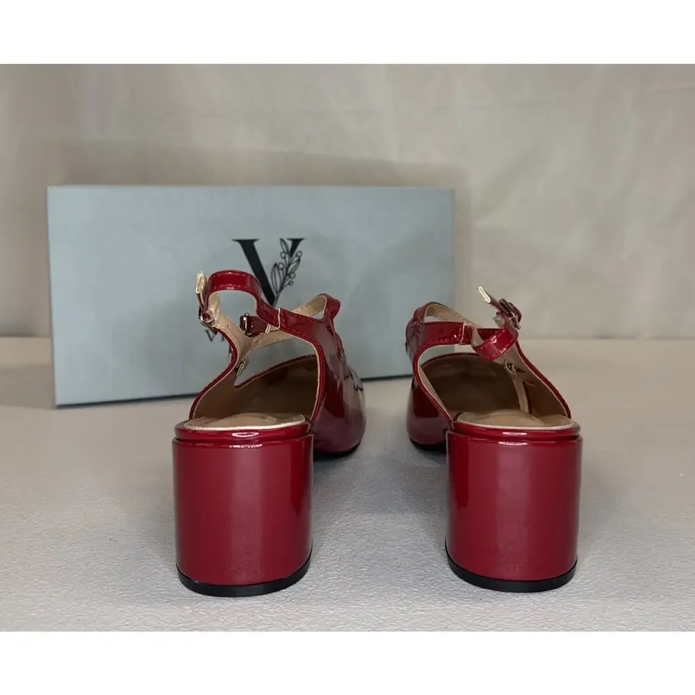 Viloporlor Women’s Mary Jane Shoes Slingback Chunky Heels Red Size 9